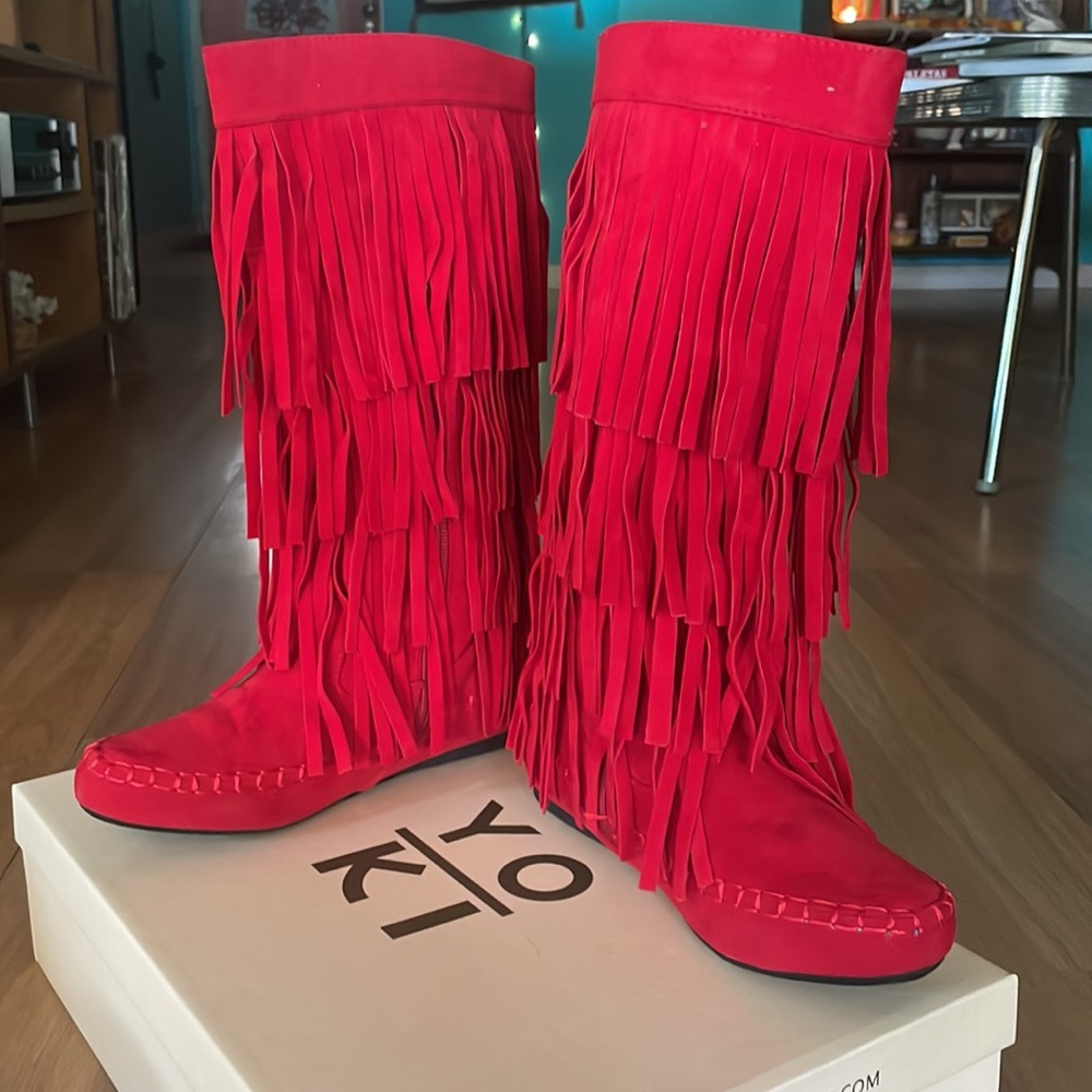 Red Suede Moccasins half Calf women 8.5 New with Tags in box